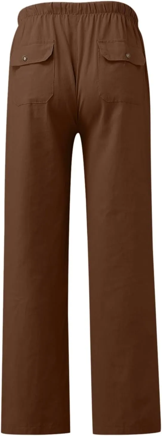 Linen Pants Women 2025 Casual Hight Waist Drawstring Joggers Plus Size Loose Wide Leg Baggy Summer Solid Linen Pants