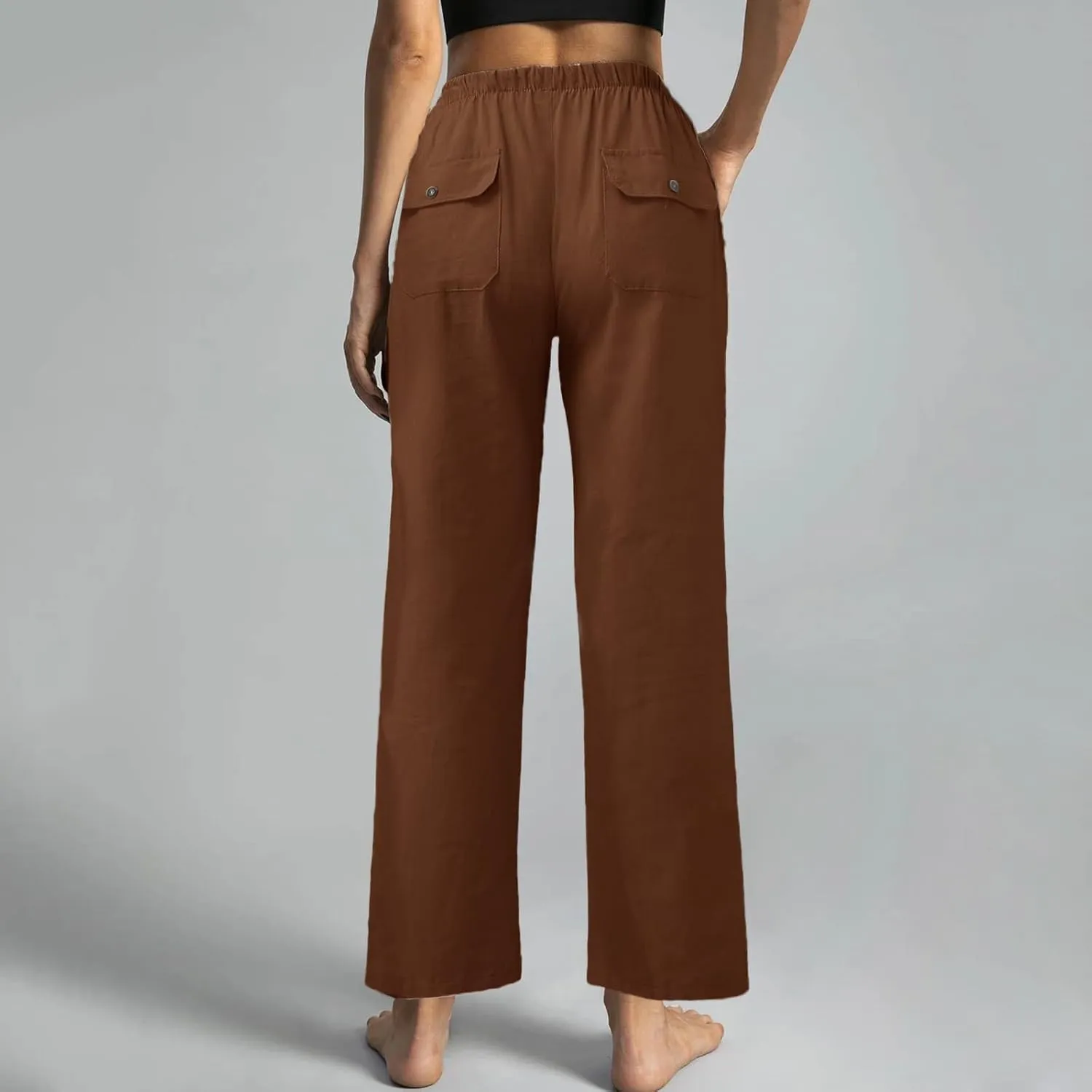 Linen Pants Women 2025 Casual Hight Waist Drawstring Joggers Plus Size Loose Wide Leg Baggy Summer Solid Linen Pants