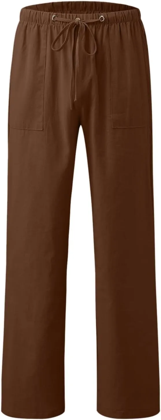 Linen Pants Women 2025 Casual Hight Waist Drawstring Joggers Plus Size Loose Wide Leg Baggy Summer Solid Linen Pants