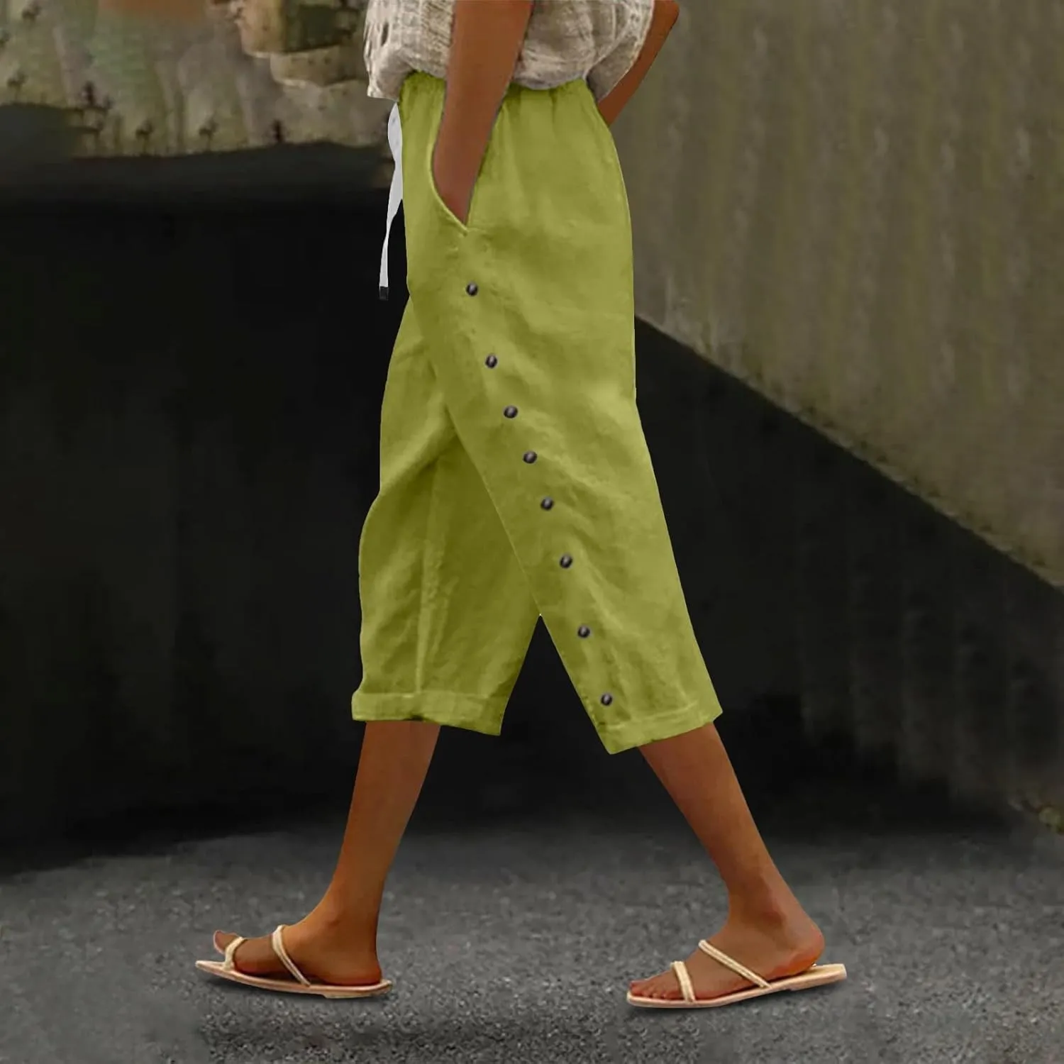Linen Pants Women 2025 Striped Capri Pant Lightweight Spring Summer Fashion Clothes Ladies Pinstripe Cropped Trousers