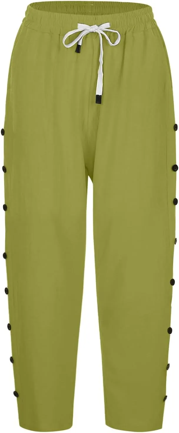 Linen Pants Women 2025 Striped Capri Pant Lightweight Spring Summer Fashion Clothes Ladies Pinstripe Cropped Trousers