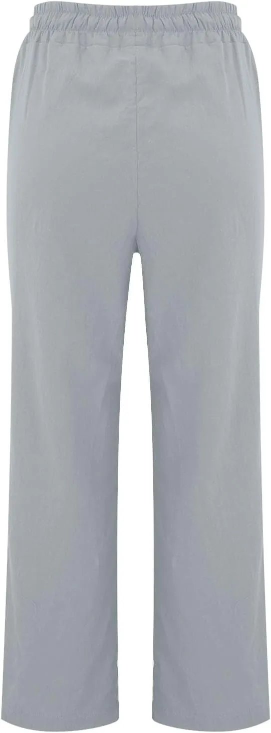 Linen Pants Women Plus Size Breathable Lightweight Cotton Straight Leg Pants Loose Fit Casual Summer Beach Trouser