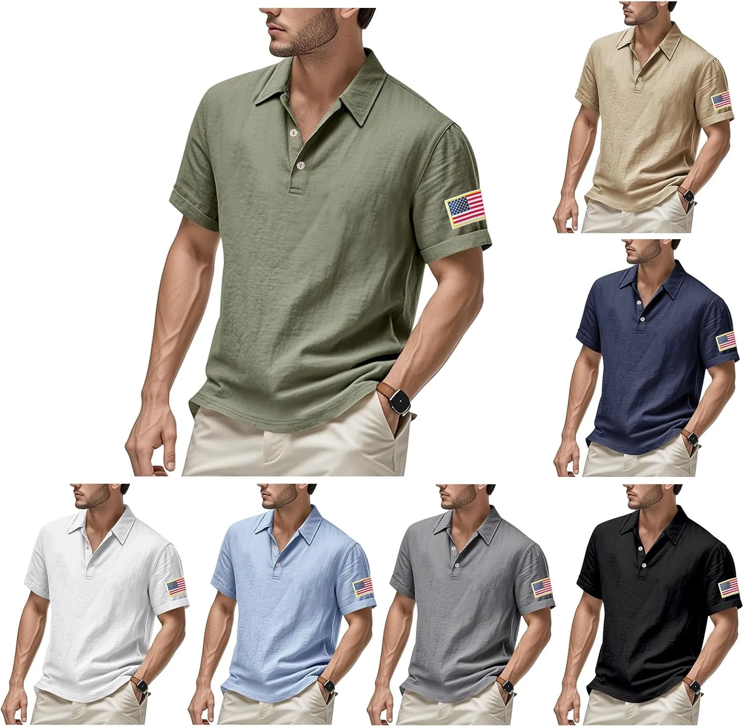 Linen Shirts for Men 4th of July Patriotic Shirts American Flag Print Tops Summer Beach Breathable Vacation Shirts