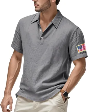 Linen Shirts for Men 4th of July Patriotic Shirts American Flag Print Tops Summer Beach Breathable Vacation Shirts