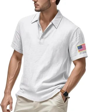 Linen Shirts for Men 4th of July Patriotic Shirts American Flag Print Tops Summer Beach Breathable Vacation Shirts