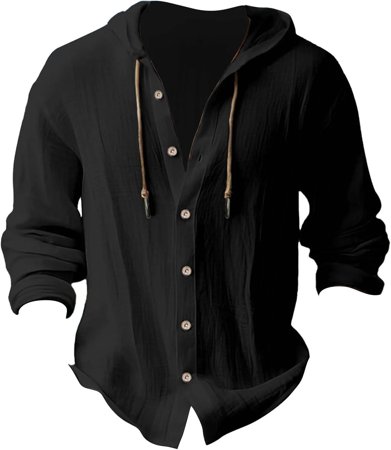Linen Shirts for Men Casual Button Shirts Summer Cotton Linen Hoodie Beach Long Sleeve Shirts Top with Hood