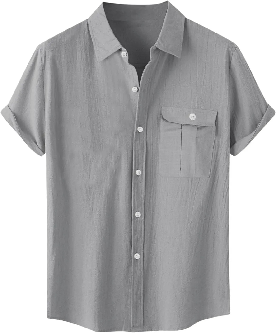 Linen Shirts for Men Mens Short Sleeve Button Down Shirts Collared Summer Beach T-Shirts Vacation Tops