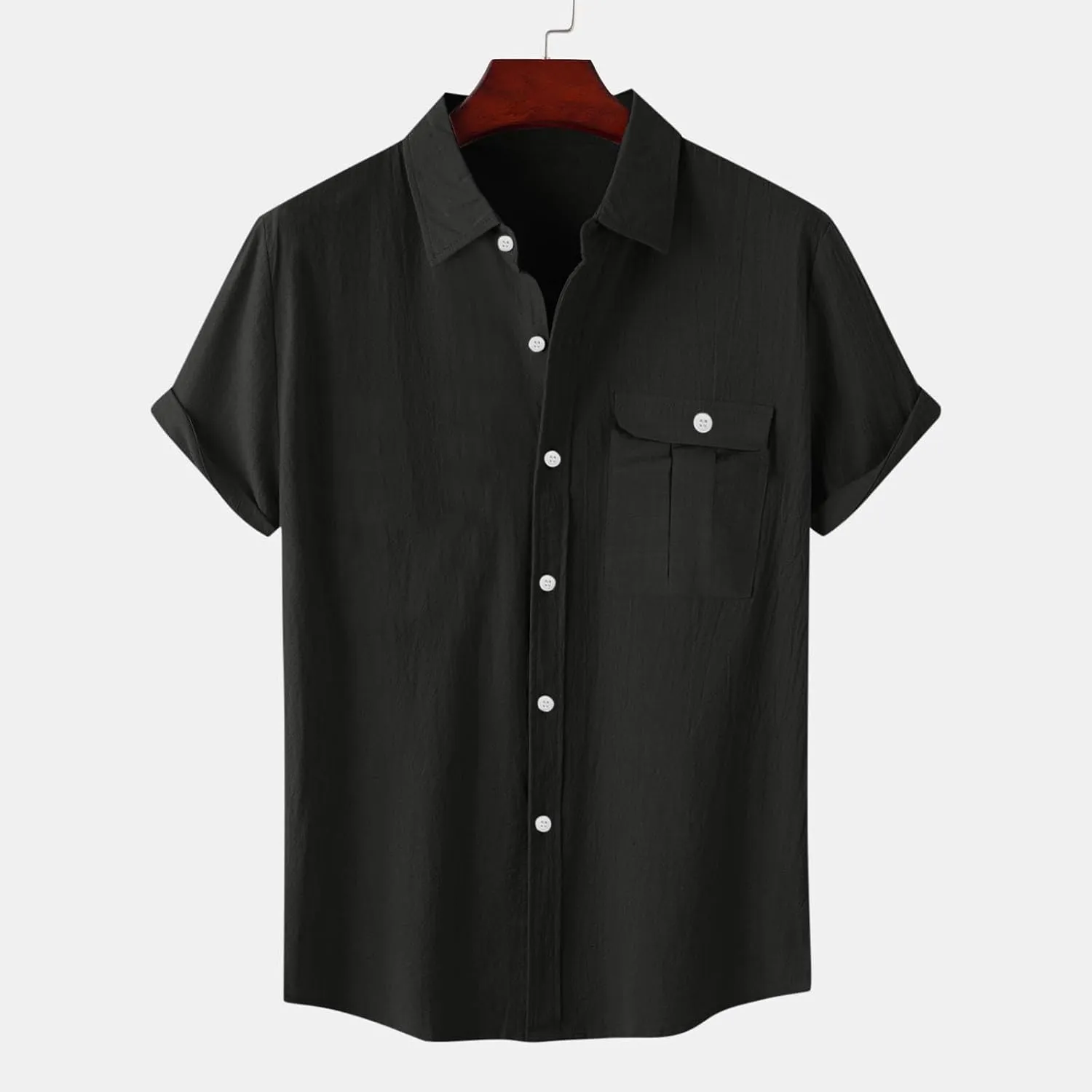 Linen Shirts for Men Mens Short Sleeve Button Down Shirts Collared Summer Beach T-Shirts Vacation Tops