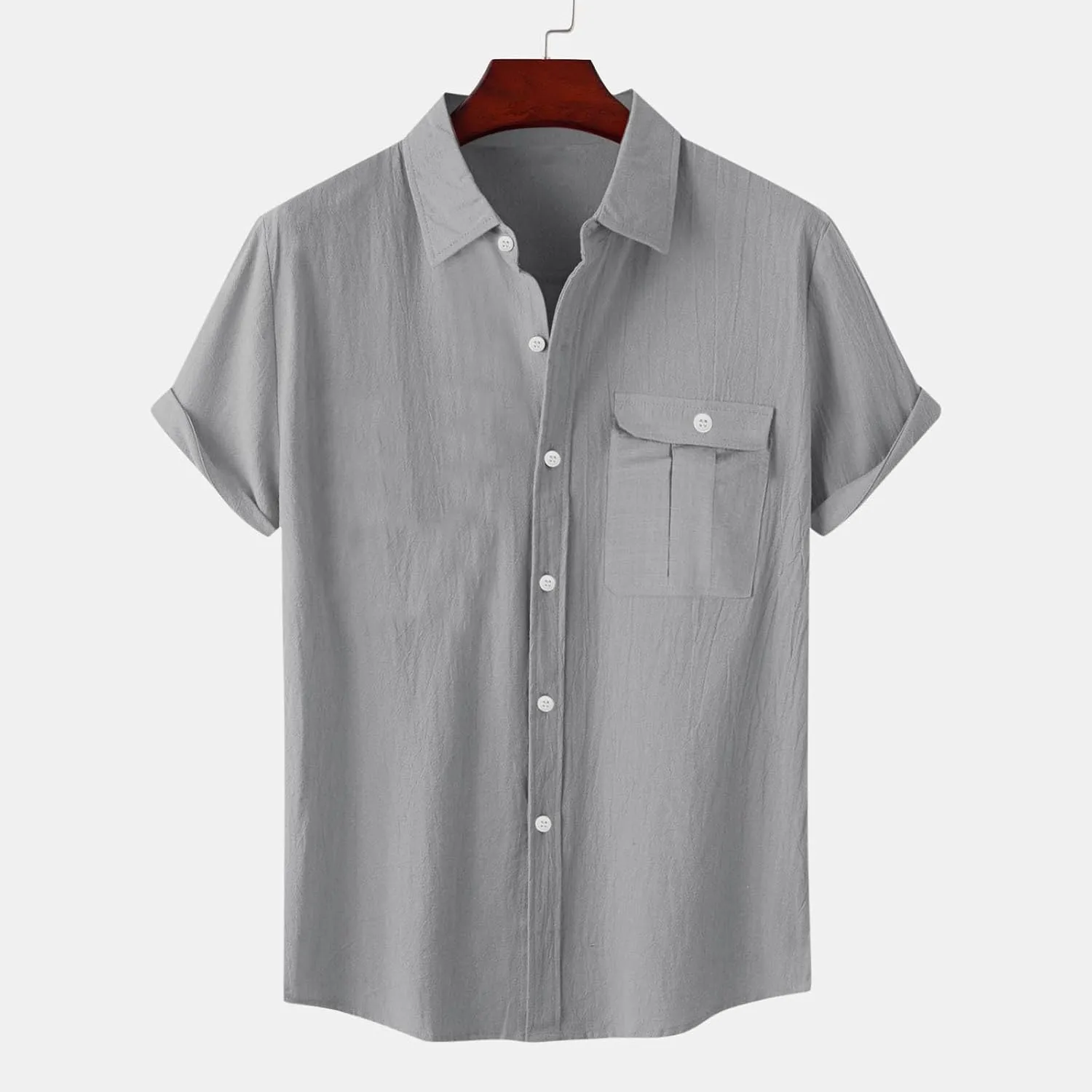Linen Shirts for Men Mens Short Sleeve Button Down Shirts Collared Summer Beach T-Shirts Vacation Tops