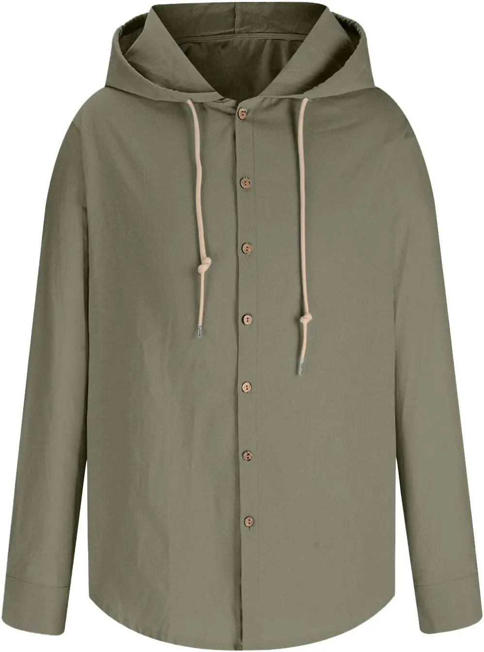Linen Shirts for Men Solid Color Guayabera Shirts with Hooded Casual Long Sleeve Sweatshirts Button Down Beach Shirts