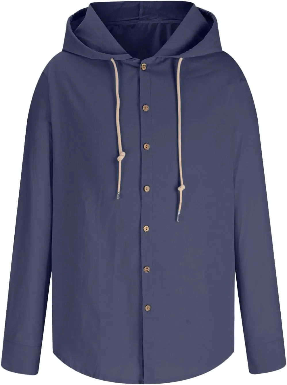 Linen Shirts for Men Solid Color Guayabera Shirts with Hooded Casual Long Sleeve Sweatshirts Button Down Beach Shirts