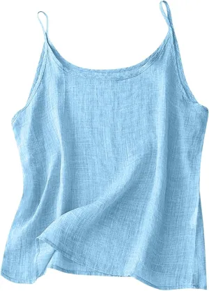Linen Tank Top for Women Summer Spaghetti Strap Tank Tops Sleeveless Cotton Tshirt Loose Fit Camisole Tops 2025