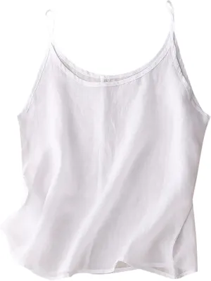Linen Tank Top for Women Summer Spaghetti Strap Tank Tops Sleeveless Cotton Tshirt Loose Fit Camisole Tops 2025