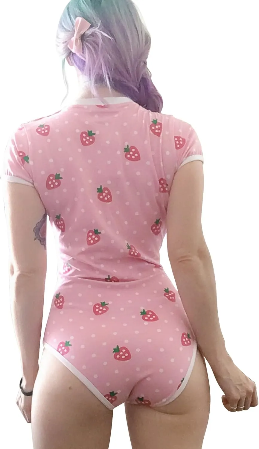 Littleforbig Cotton Romper Onesie Pajamas Bodysuit – Strawberry Pattern