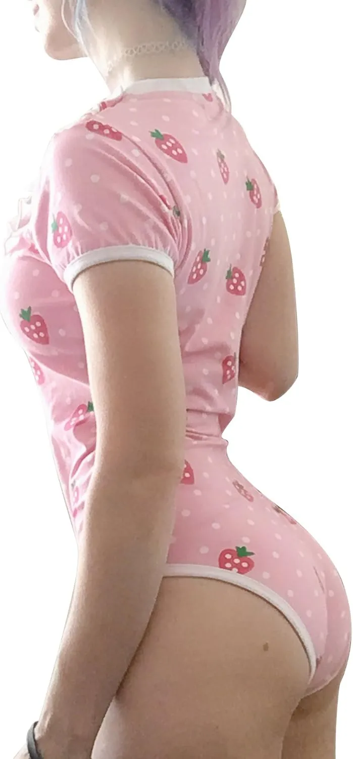 Littleforbig Cotton Romper Onesie Pajamas Bodysuit – Strawberry Pattern