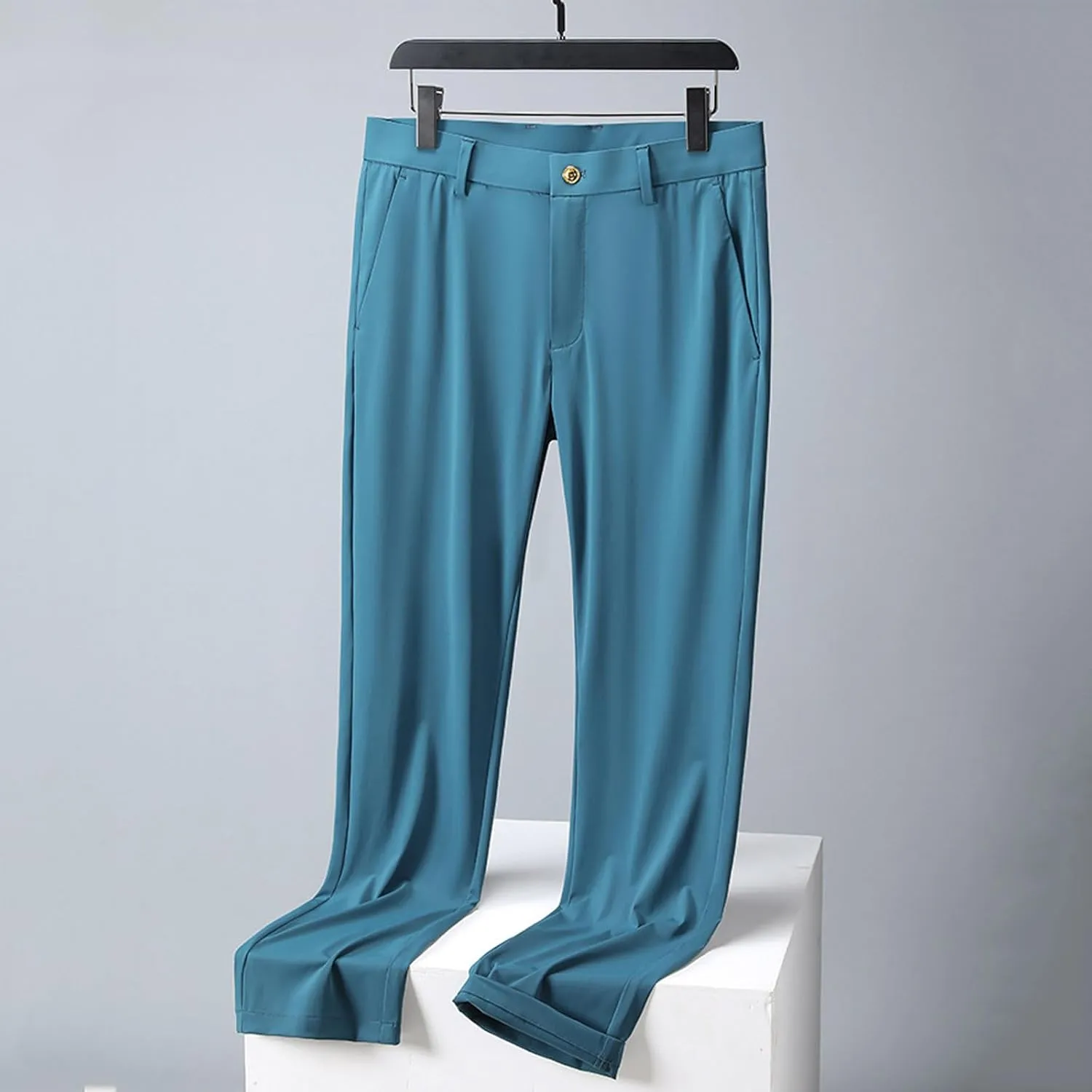 Men Ice Silk Suit Pants Dress Pants Regular Fit Formal Trousers Stretch Chino Trouser Lightweight Casual Business Pant