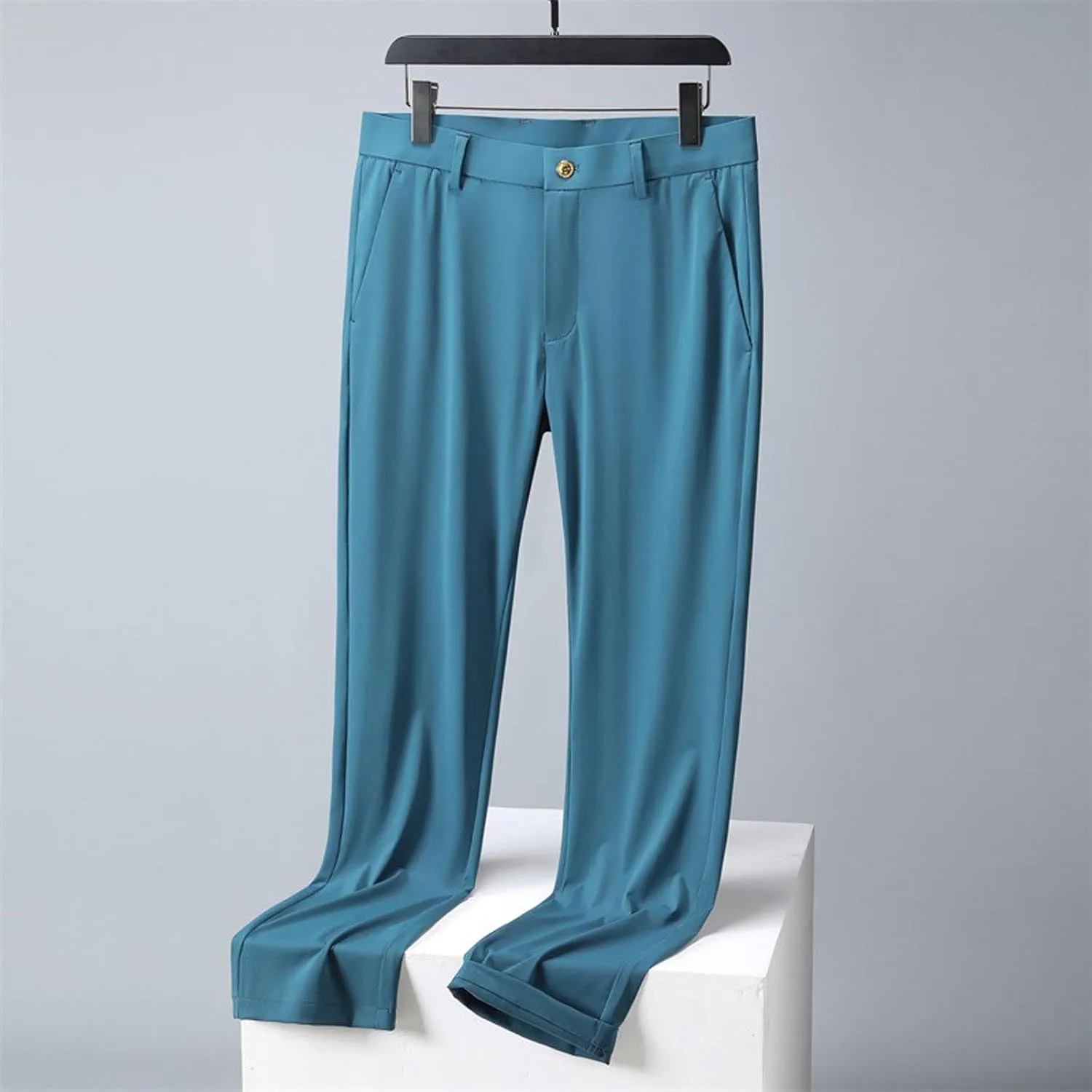 Men Ice Silk Suit Pants Dress Pants Regular Fit Formal Trousers Stretch Chino Trouser Lightweight Casual Business Pant