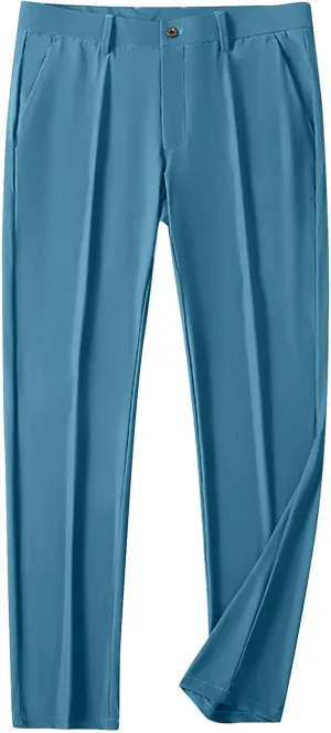 Men Ice Silk Suit Pants Dress Pants Regular Fit Formal Trousers Stretch Chino Trouser Lightweight Casual Business Pant