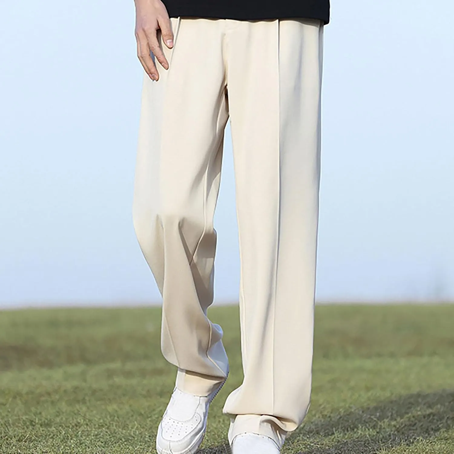 Men Wide Leg Dress Pants Pleated Front Trousers Straight Leg Formal Pants Comfort Fit Office Trouser Casual Workwear