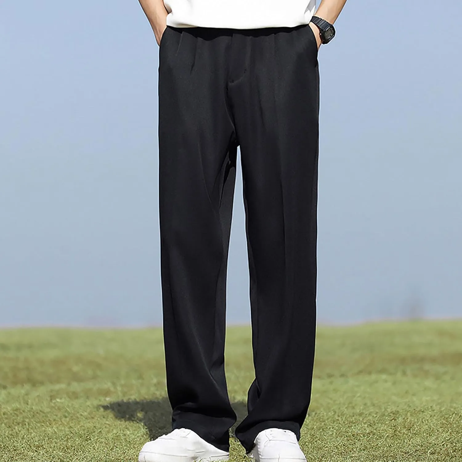 Men Wide Leg Dress Pants Pleated Front Trousers Straight Leg Formal Pants Comfort Fit Office Trouser Casual Workwear