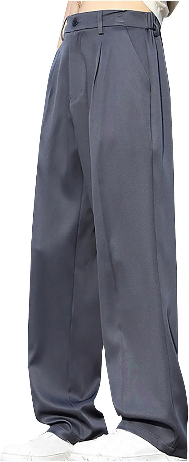 Men Wide Leg Dress Pants Pleated Front Trousers Straight Leg Formal Pants Comfort Fit Office Trouser Casual Workwear