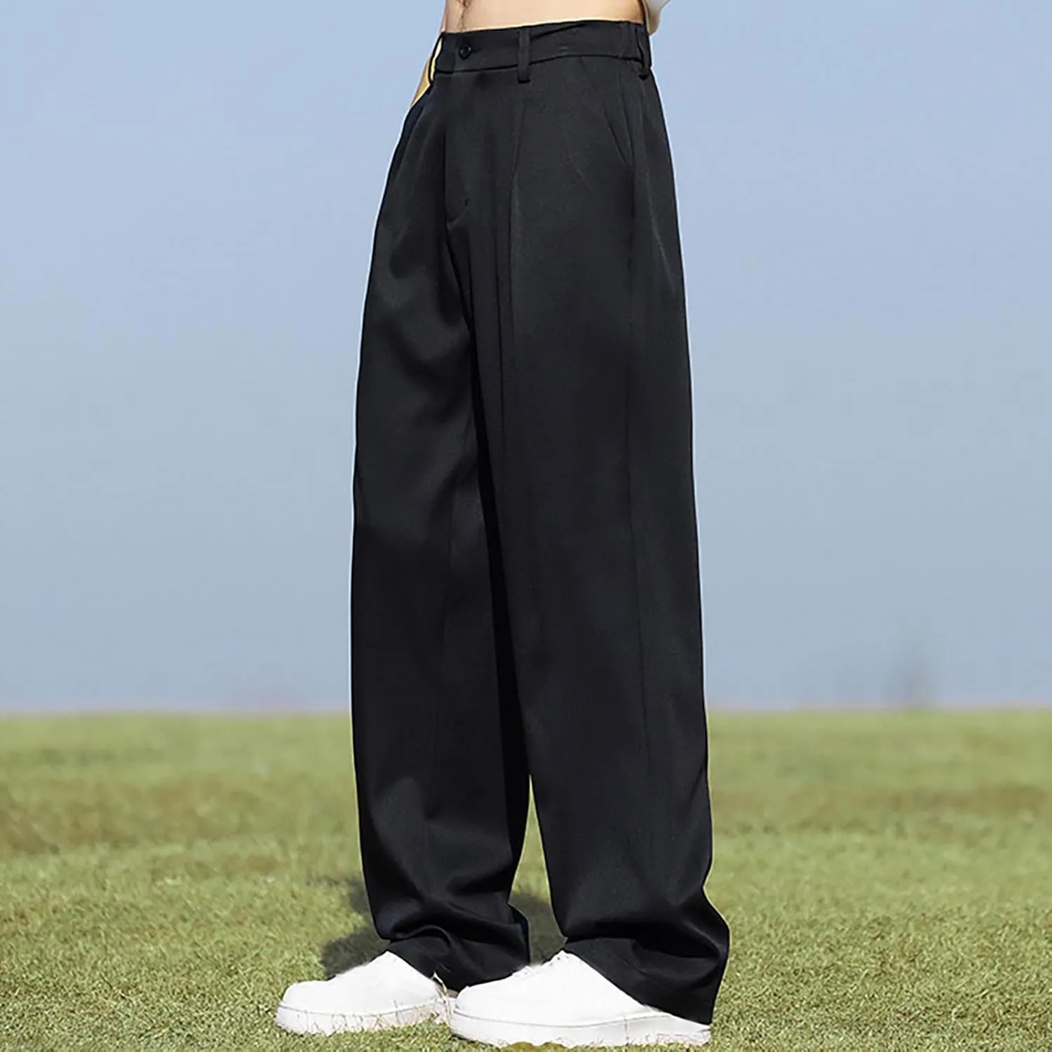 Men Wide Leg Dress Pants Pleated Front Trousers Straight Leg Formal Pants Comfort Fit Office Trouser Casual Workwear