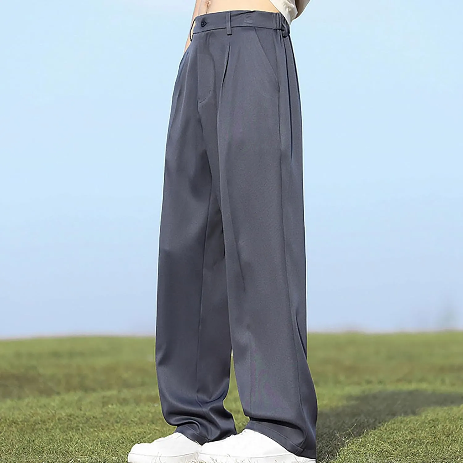 Men Wide Leg Dress Pants Pleated Front Trousers Straight Leg Formal Pants Comfort Fit Office Trouser Casual Workwear
