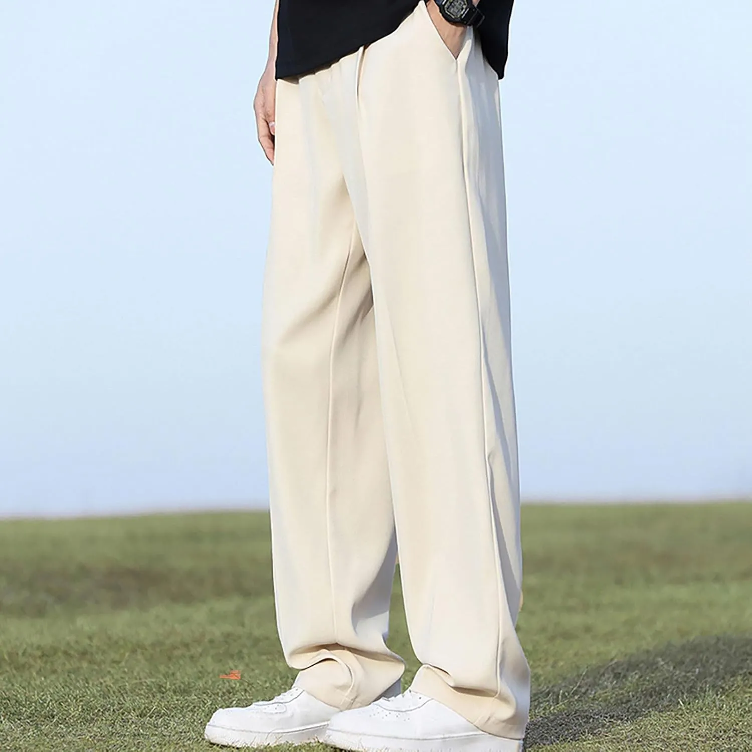 Men Wide Leg Dress Pants Pleated Front Trousers Straight Leg Formal Pants Comfort Fit Office Trouser Casual Workwear