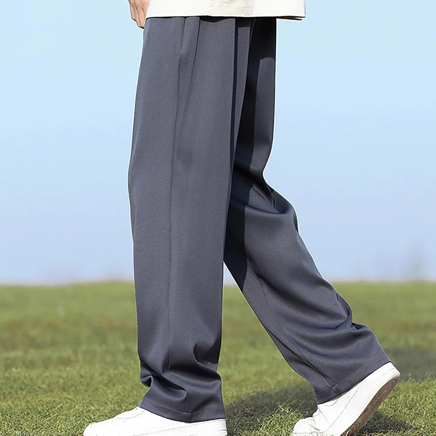 Men Wide Leg Dress Pants Pleated Front Trousers Straight Leg Formal Pants Comfort Fit Office Trouser Casual Workwear