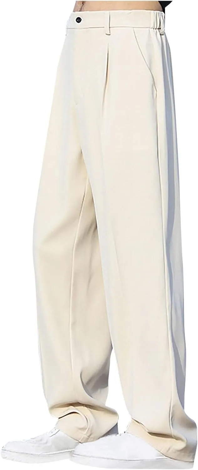 Men Wide Leg Dress Pants Pleated Front Trousers Straight Leg Formal Pants Comfort Fit Office Trouser Casual Workwear