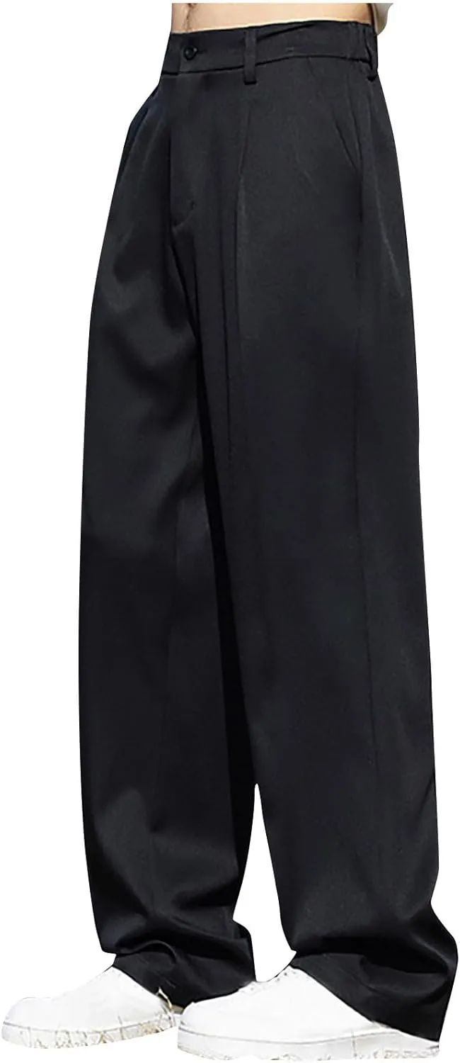 Men Wide Leg Dress Pants Pleated Front Trousers Straight Leg Formal Pants Comfort Fit Office Trouser Casual Workwear