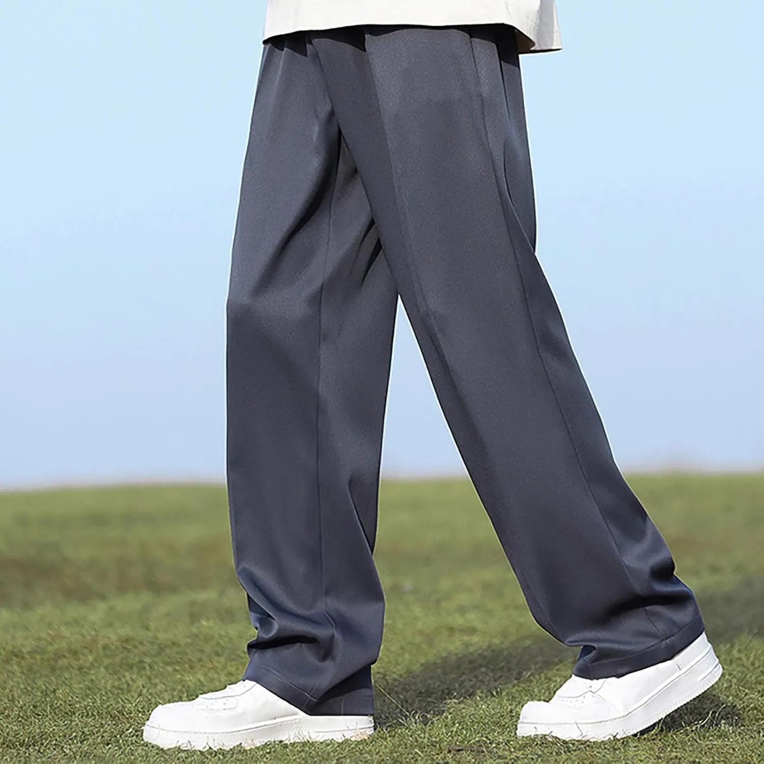 Men Wide Leg Dress Pants Pleated Front Trousers Straight Leg Formal Pants Comfort Fit Office Trouser Casual Workwear