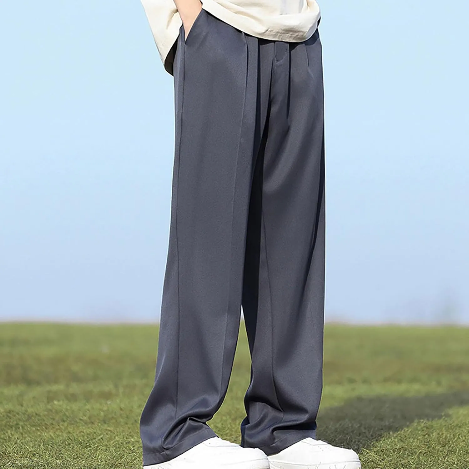 Men Wide Leg Dress Pants Pleated Front Trousers Straight Leg Formal Pants Comfort Fit Office Trouser Casual Workwear