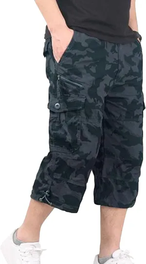 Mens 3/4 Relaxed Fit Army Tactical Running Shorts Cargo Shorts 7 Pockets Elastic Waist Cotton Sports Hiking Pants 2024 Trend