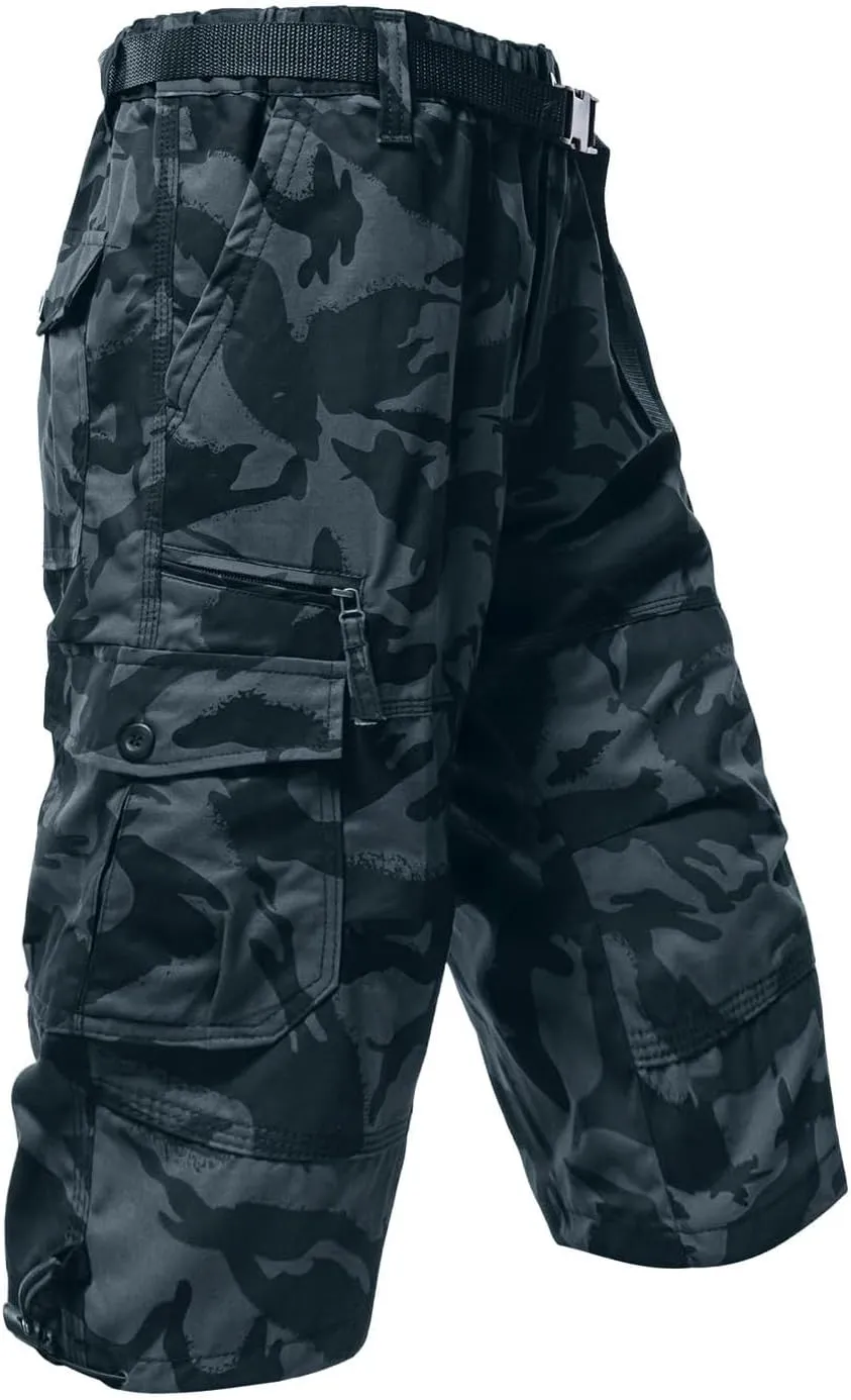 Mens 3/4 Relaxed Fit Army Tactical Running Shorts Cargo Shorts 7 Pockets Elastic Waist Cotton Sports Hiking Pants 2024 Trend