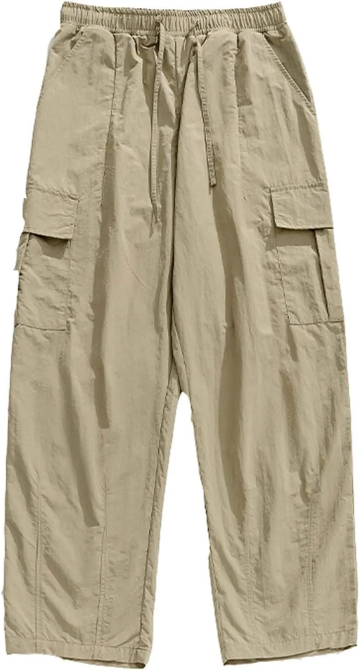 Men's Cargo Pants Elastic Waist Pockets Hip Hop Baggy Casual Fashion Pants Mens Pants Cargo