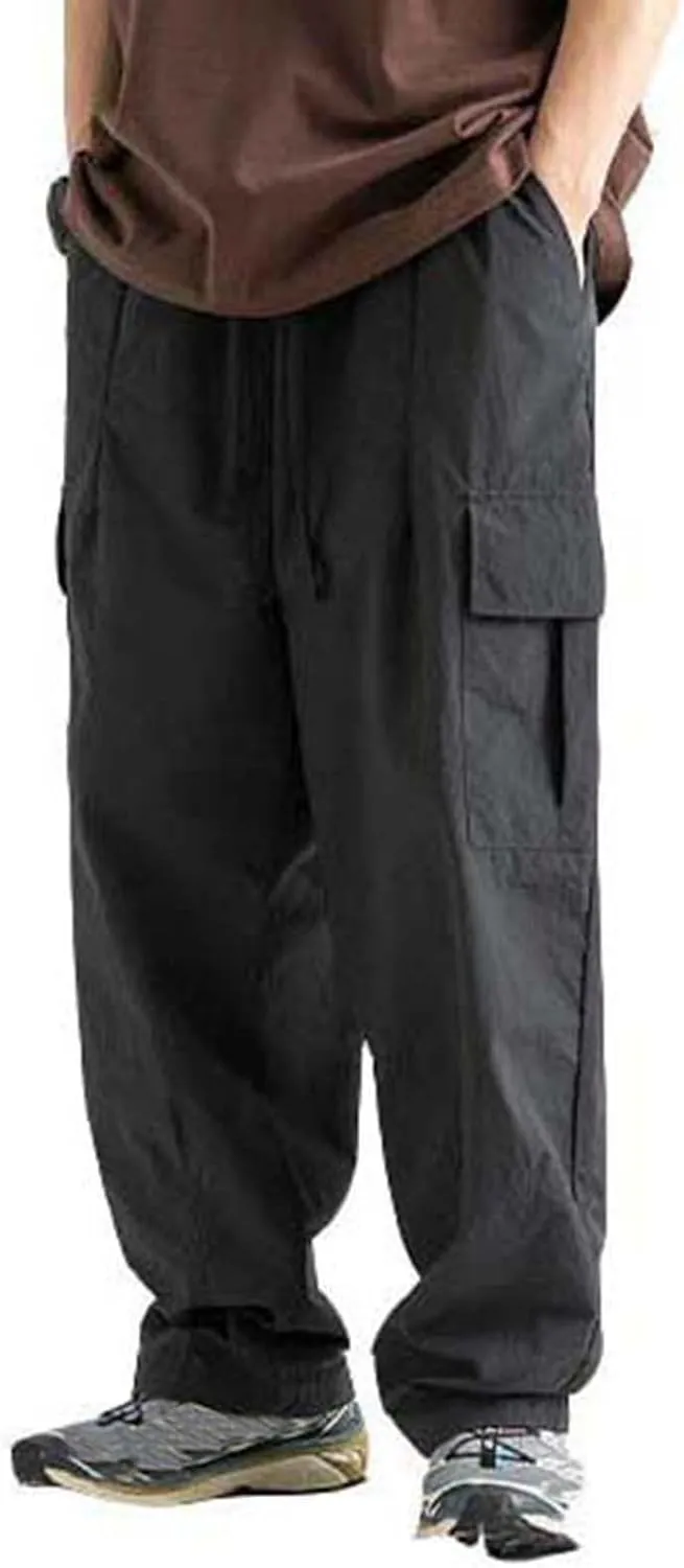 Men's Cargo Pants Elastic Waist Pockets Hip Hop Baggy Casual Fashion Pants Mens Pants Cargo