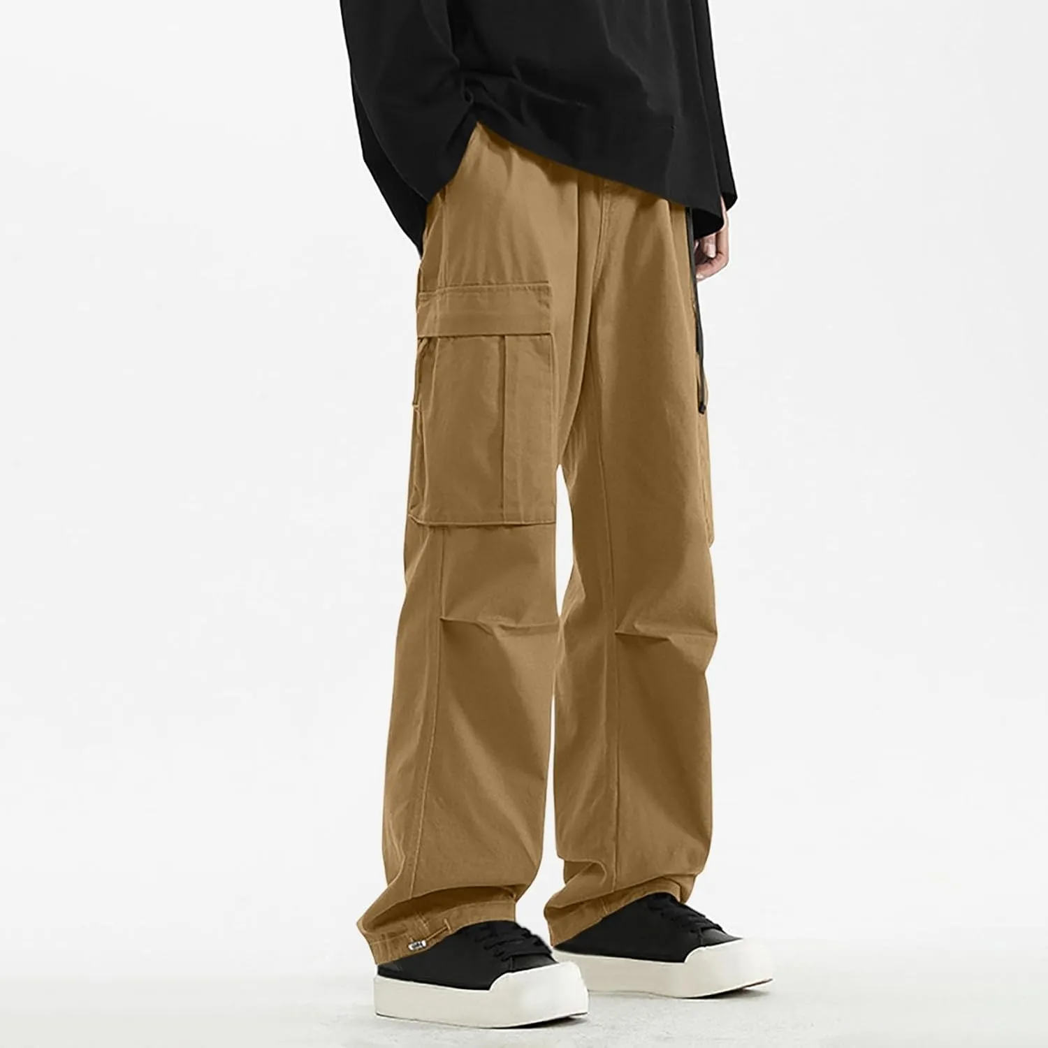 Mens Cargo Pants, Multi-Pocket Cargo Pants Casual Solid Color Cargo Trousers Elastic Waist Sweatpants Tracksuit Bottoms