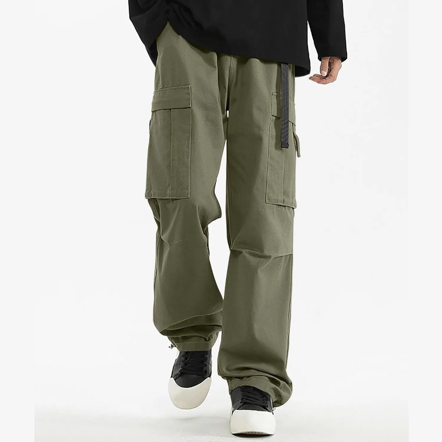 Mens Cargo Pants, Multi-Pocket Cargo Pants Casual Solid Color Cargo Trousers Elastic Waist Sweatpants Tracksuit Bottoms