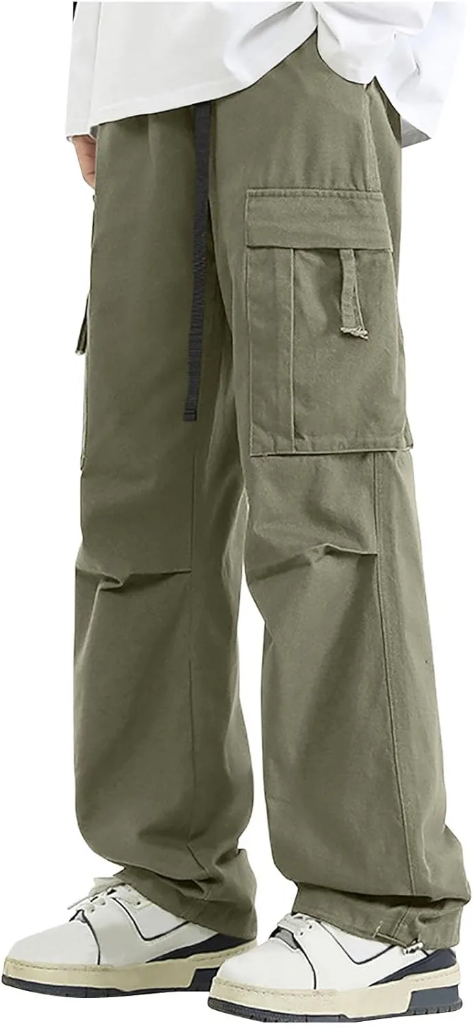 Mens Cargo Pants, Multi-Pocket Cargo Pants Casual Solid Color Cargo Trousers Elastic Waist Sweatpants Tracksuit Bottoms
