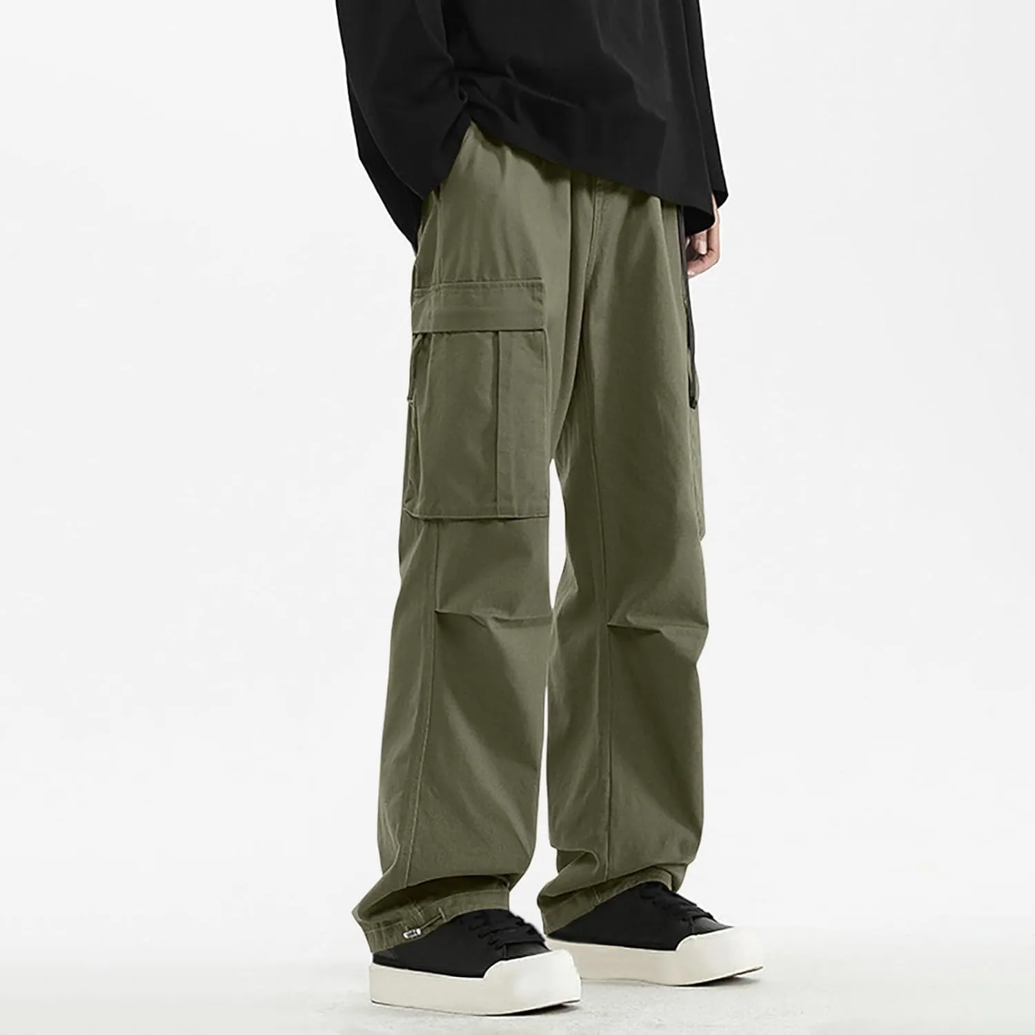 Mens Cargo Pants, Multi-Pocket Cargo Pants Casual Solid Color Cargo Trousers Elastic Waist Sweatpants Tracksuit Bottoms