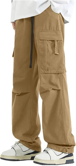 Mens Cargo Pants, Multi-Pocket Cargo Pants Casual Solid Color Cargo Trousers Elastic Waist Sweatpants Tracksuit Bottoms