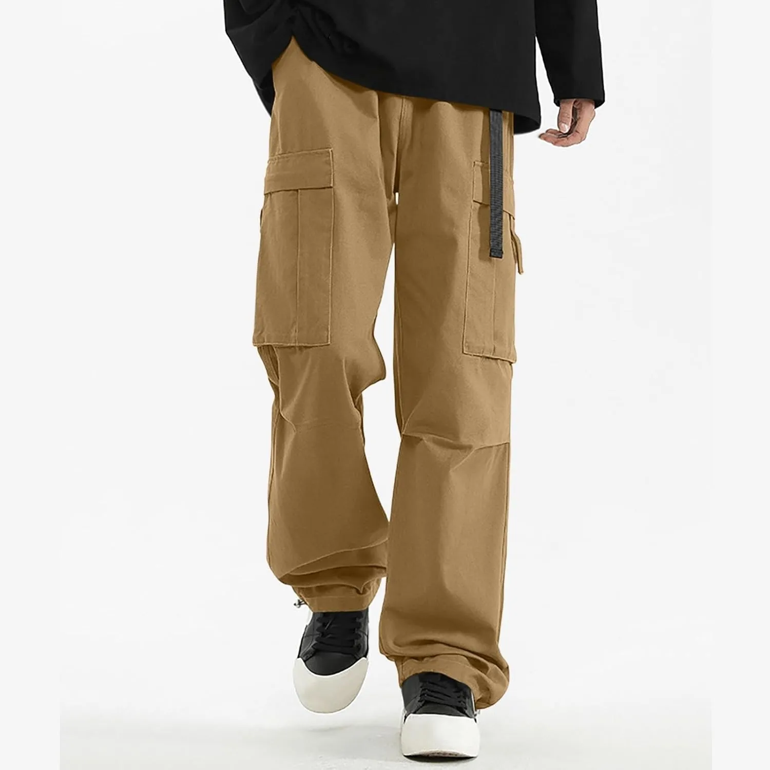Mens Cargo Pants, Multi-Pocket Cargo Pants Casual Solid Color Cargo Trousers Elastic Waist Sweatpants Tracksuit Bottoms