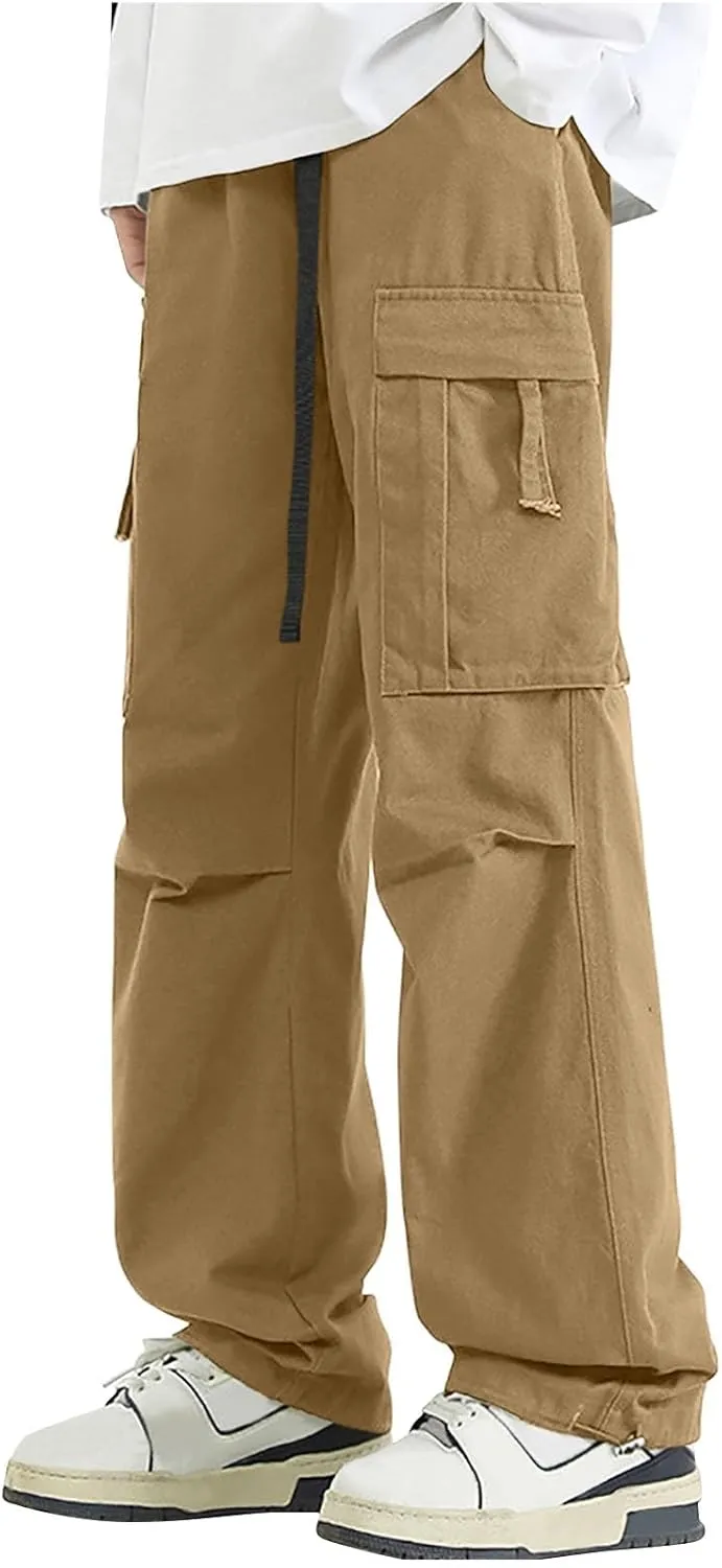 Mens Cargo Pants, Multi-Pocket Cargo Pants Casual Solid Color Cargo Trousers Elastic Waist Sweatpants Tracksuit Bottoms
