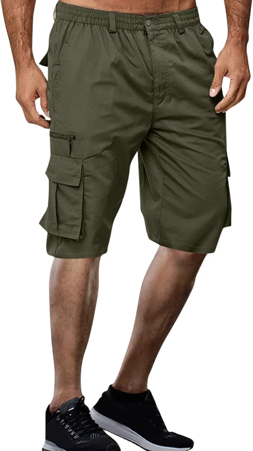 Mens Cargo Shorts Drawstring Elastic Waist Pants Stretch Lightweight Work Shorts 2025 Casual Summer Hiking Pants