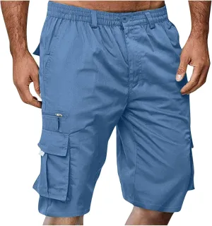 Mens Cargo Shorts Drawstring Elastic Waist Pants Stretch Lightweight Workout Shorts 2025 Casual Summer Hiking Pants