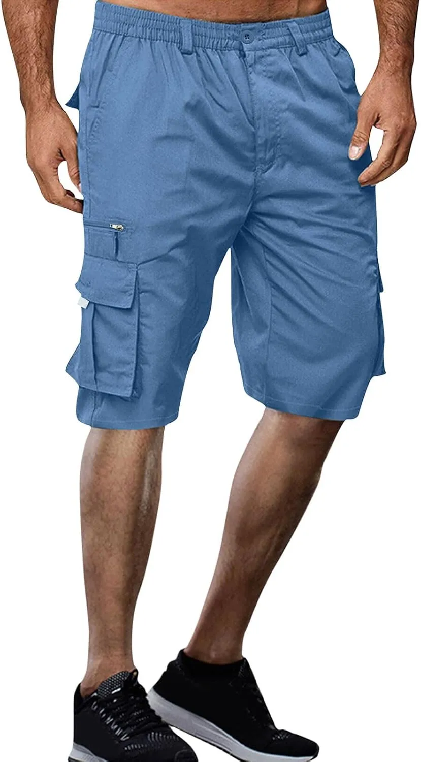 Mens Cargo Shorts Drawstring Elastic Waist Pants Stretch Lightweight Workout Shorts 2025 Casual Summer Hiking Pants