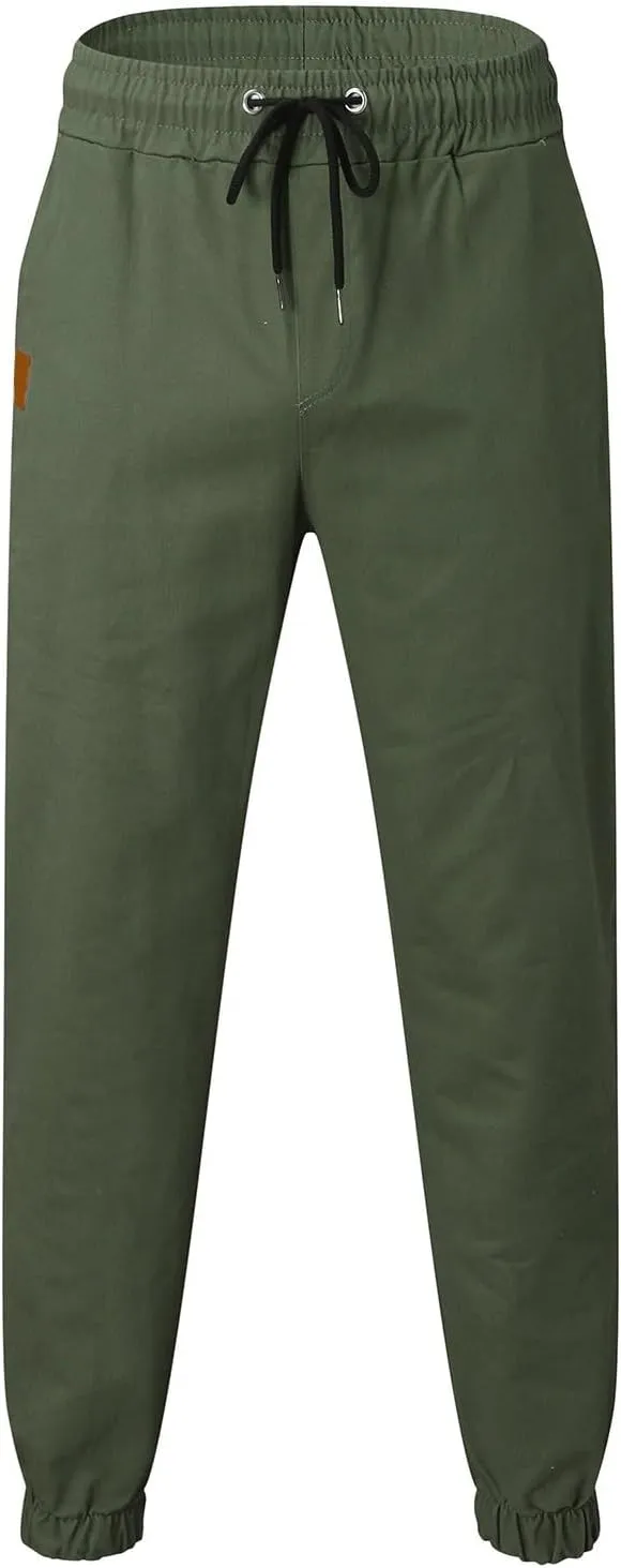 Mens Casual Joggers Pants Cotton Drawstring Cargo Pants Hiking Outdoor Twill Track Jogging Sweatpants for Men