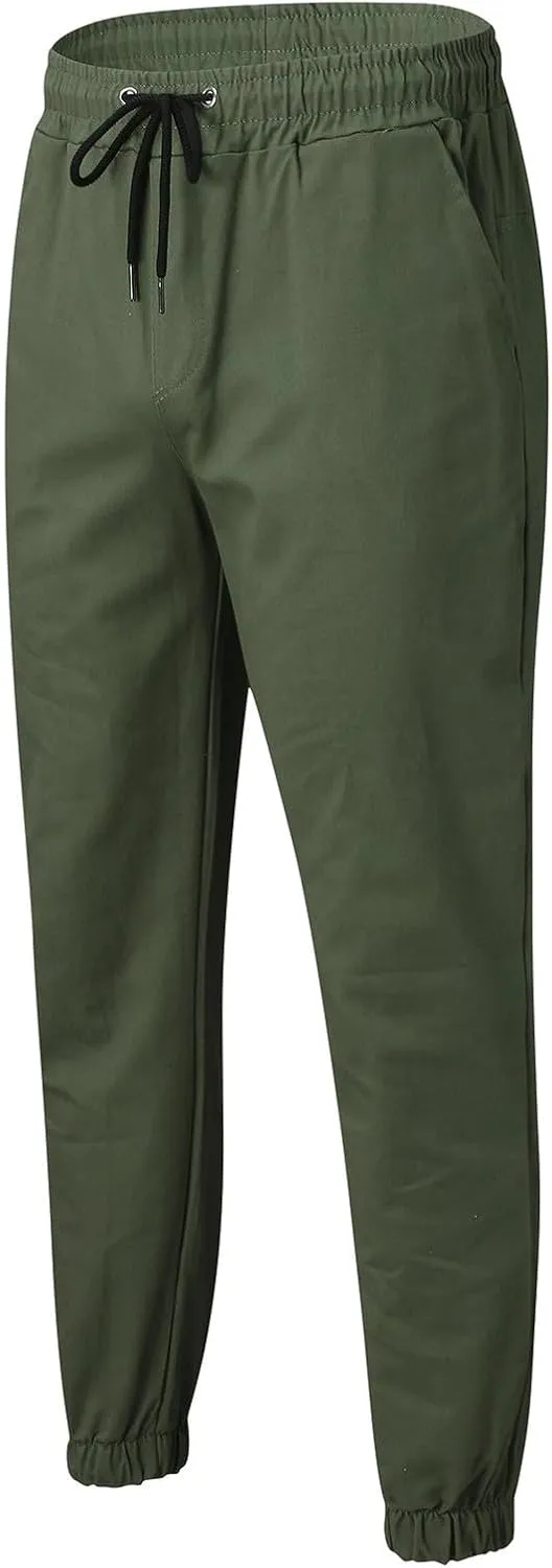 Mens Casual Joggers Pants Cotton Drawstring Cargo Pants Hiking Outdoor Twill Track Jogging Sweatpants for Men