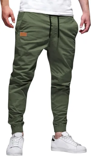 Mens Casual Joggers Pants Cotton Drawstring Cargo Pants Hiking Outdoor Twill Track Jogging Sweatpants for Men